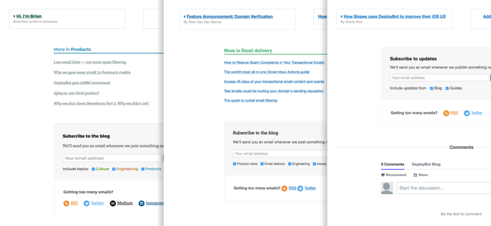 Shared elements between Wildbit, Postmark, and DeployBot blogs Shared elements between Wildbit, Postmark, and DeployBot blogs
