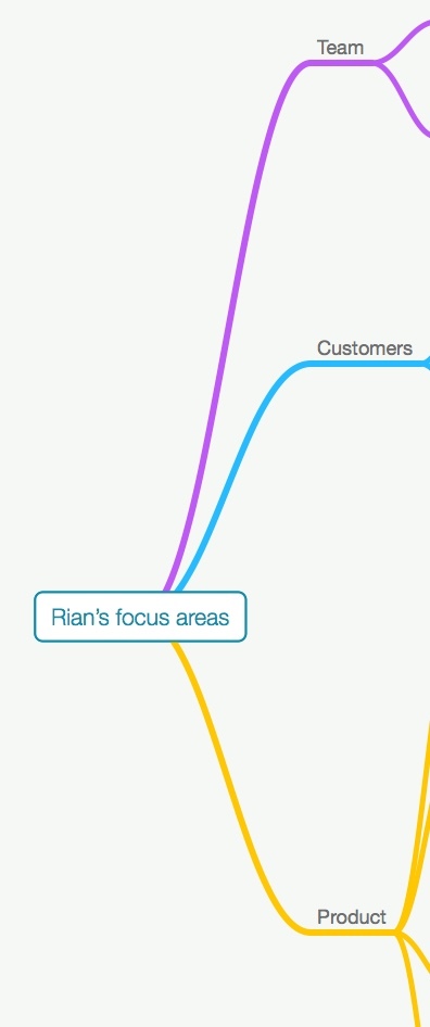 Screenshot of "Rian's focus areas" -> "Team, Customers, and Product"