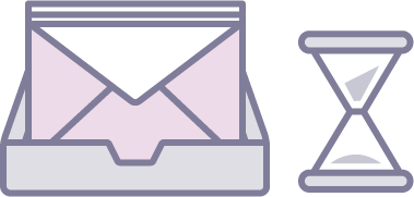 Image of an inbox with mail in it and an hourglass placed next to it.