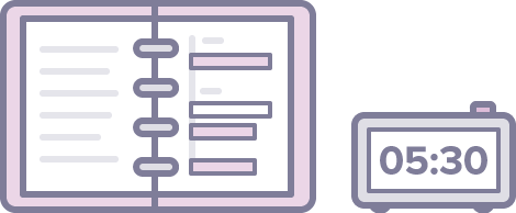 Image of a planner with a digital clock next to it. Image of a planner with a digital clock next to it.