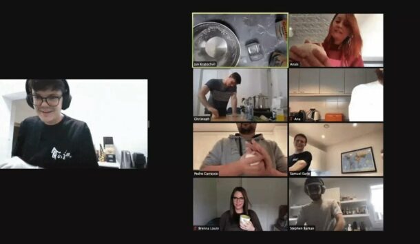 Members of the Doist team learn to make Udon on a video call Members of the Doist team learn to make Udon on a video call