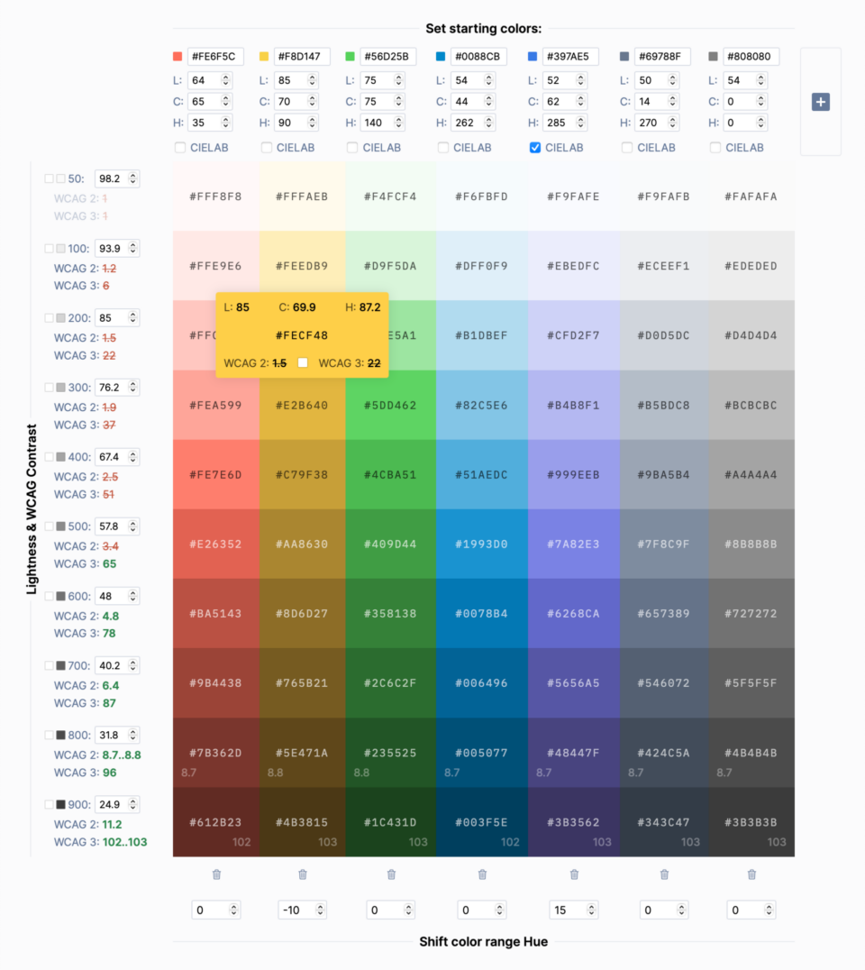 The interface of the Accessible Palette app